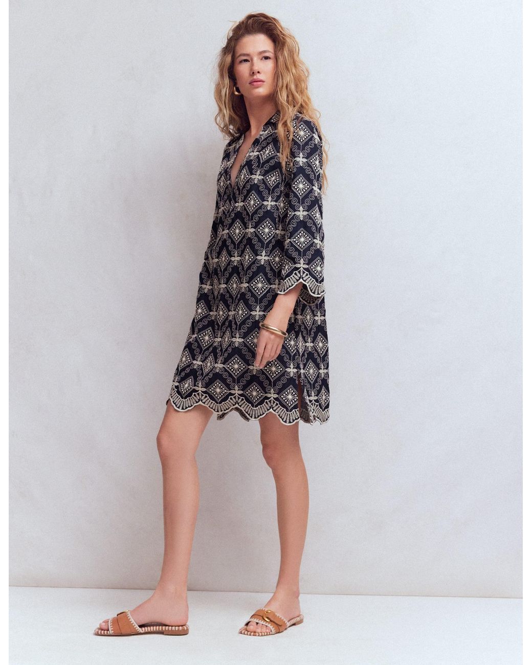 Boden Blue Carmen Broderie Short Dress
