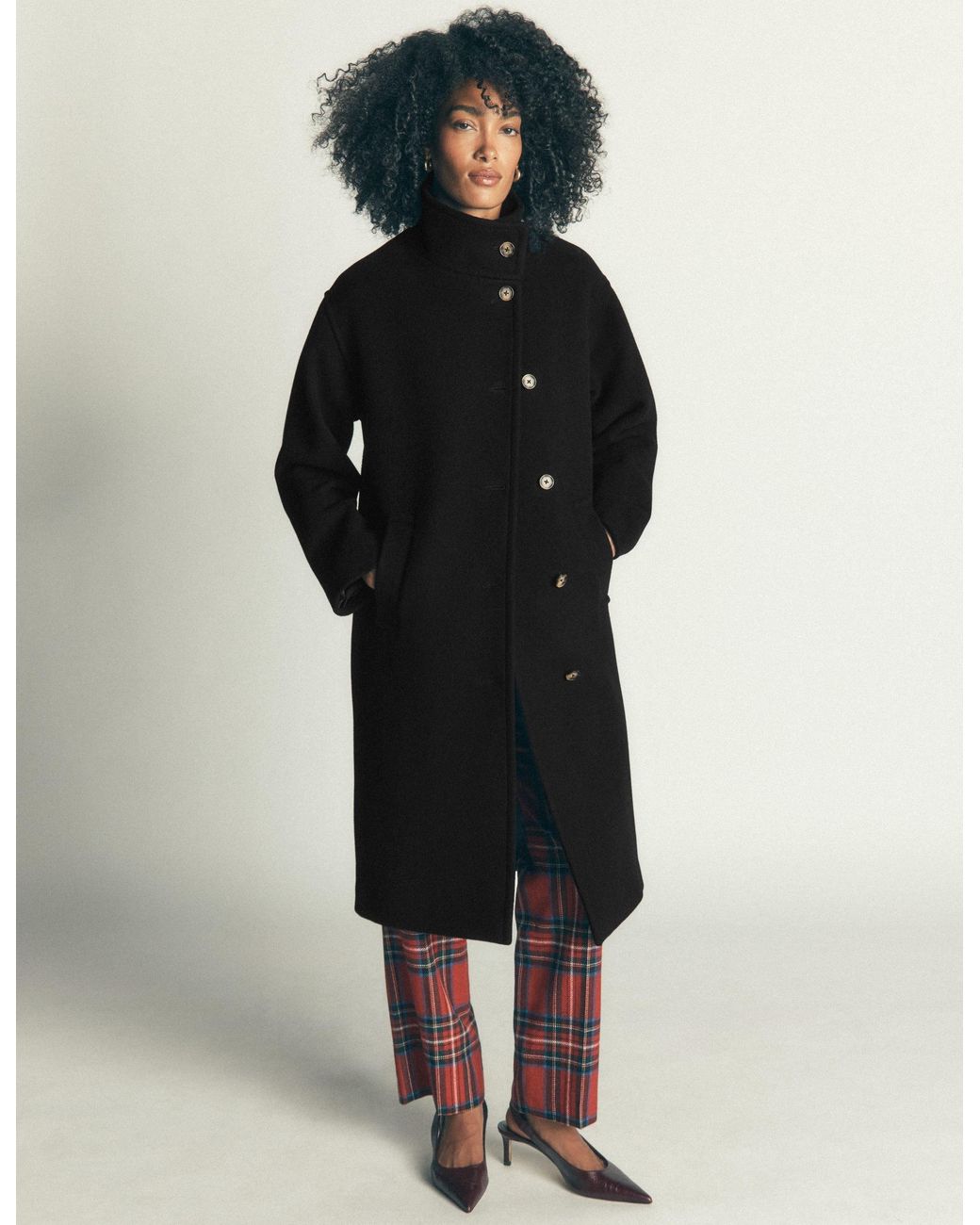 Boden Gray Funnel Neck Longline Wool Coat