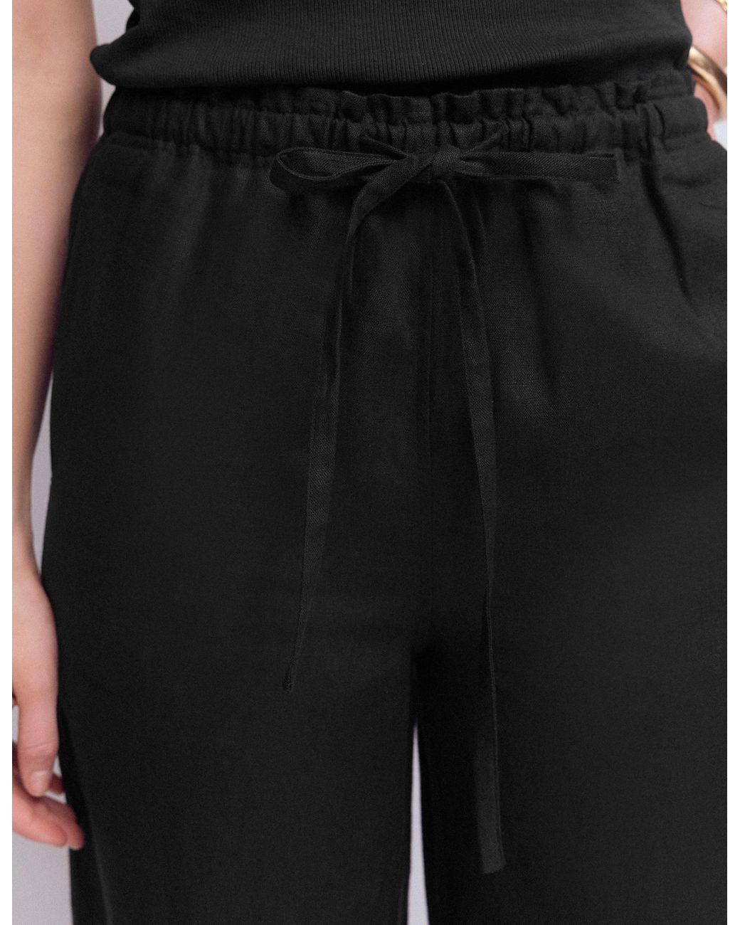Boden Black Islington Linen Crop Trousers