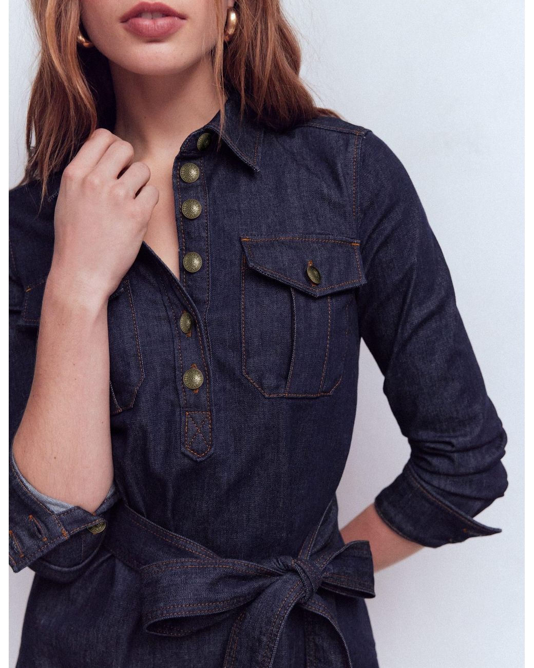 Boden Multicolor Half Placket Denim Dress