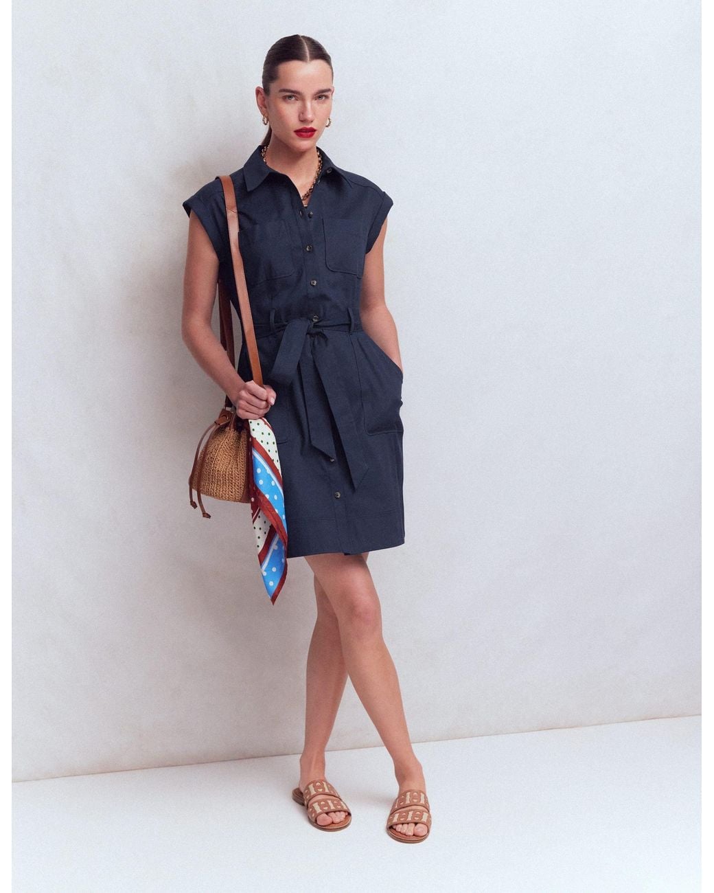 Boden Blue Short Belted Shirt Dress