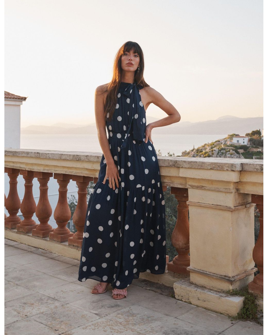Boden Blue Roisin Tie Neck Maxi Dress