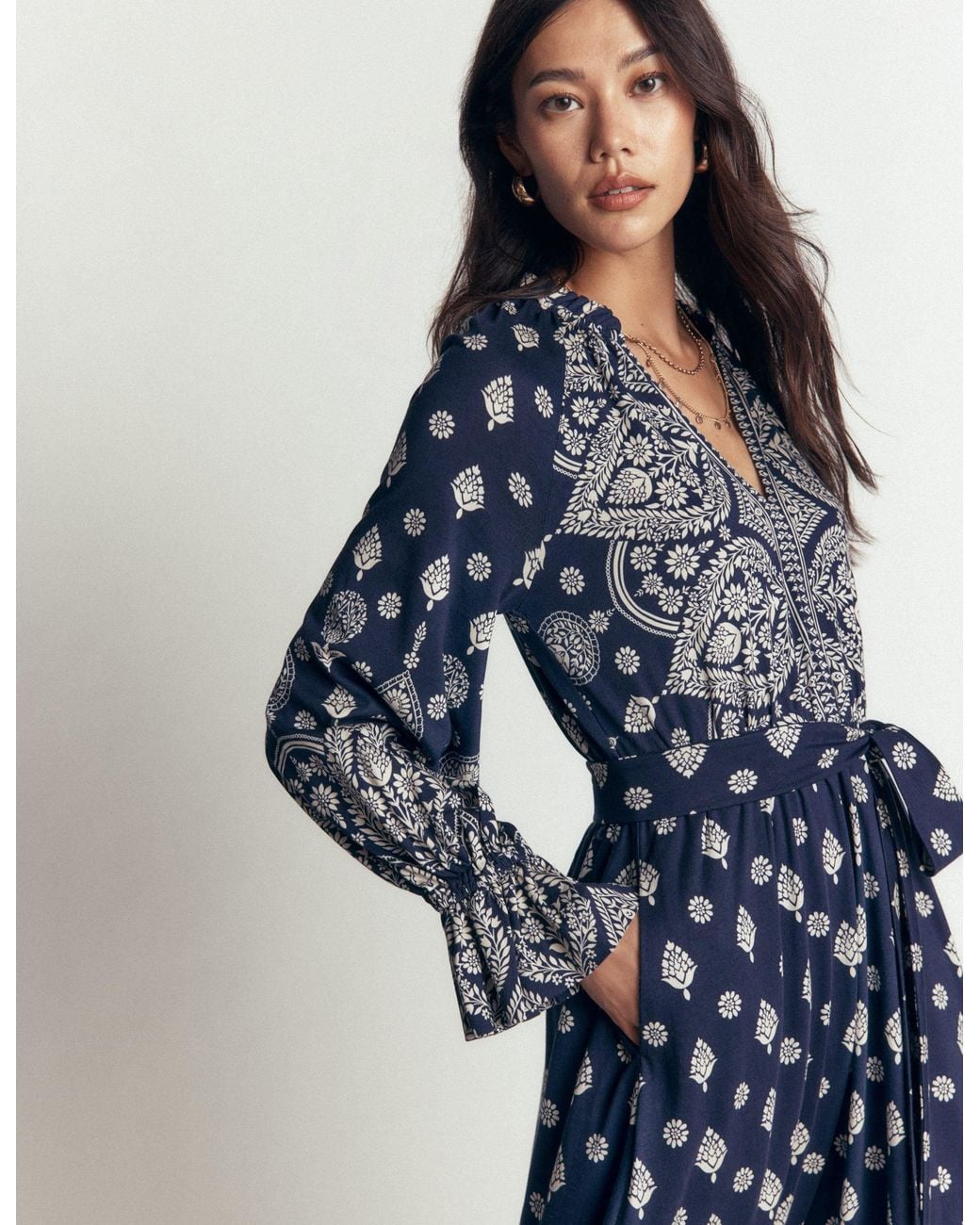 Boden Blue Blouson Tiered Jersey Dress