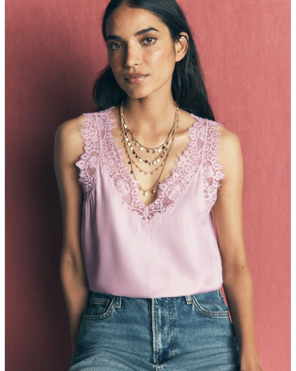 Boden Pink Ara Silk Blend Lace Cami