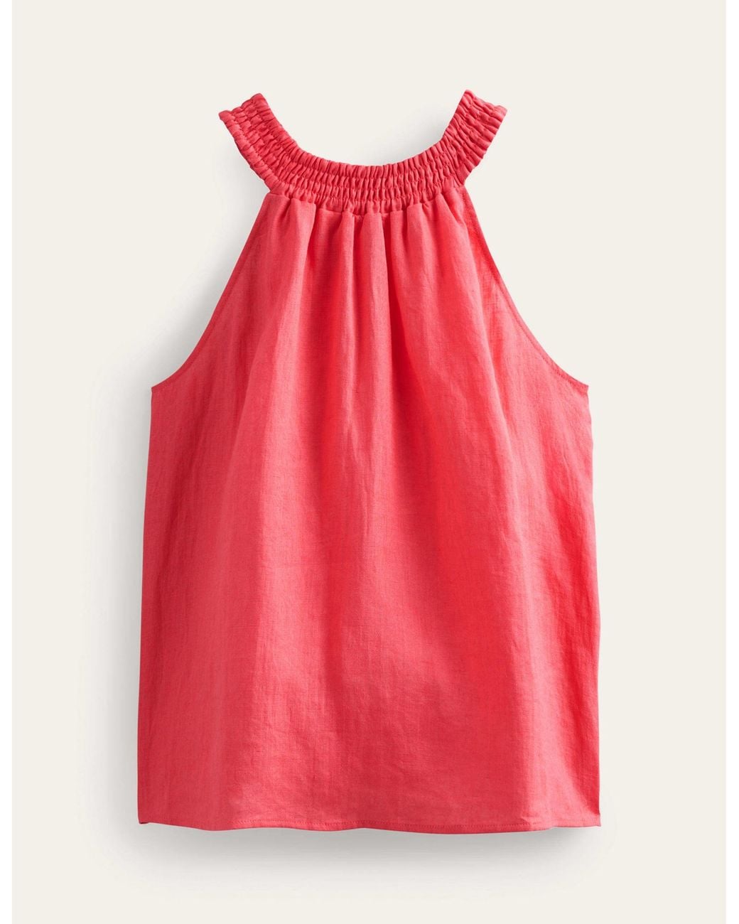 Boden Red Linen Smocked Halter Top