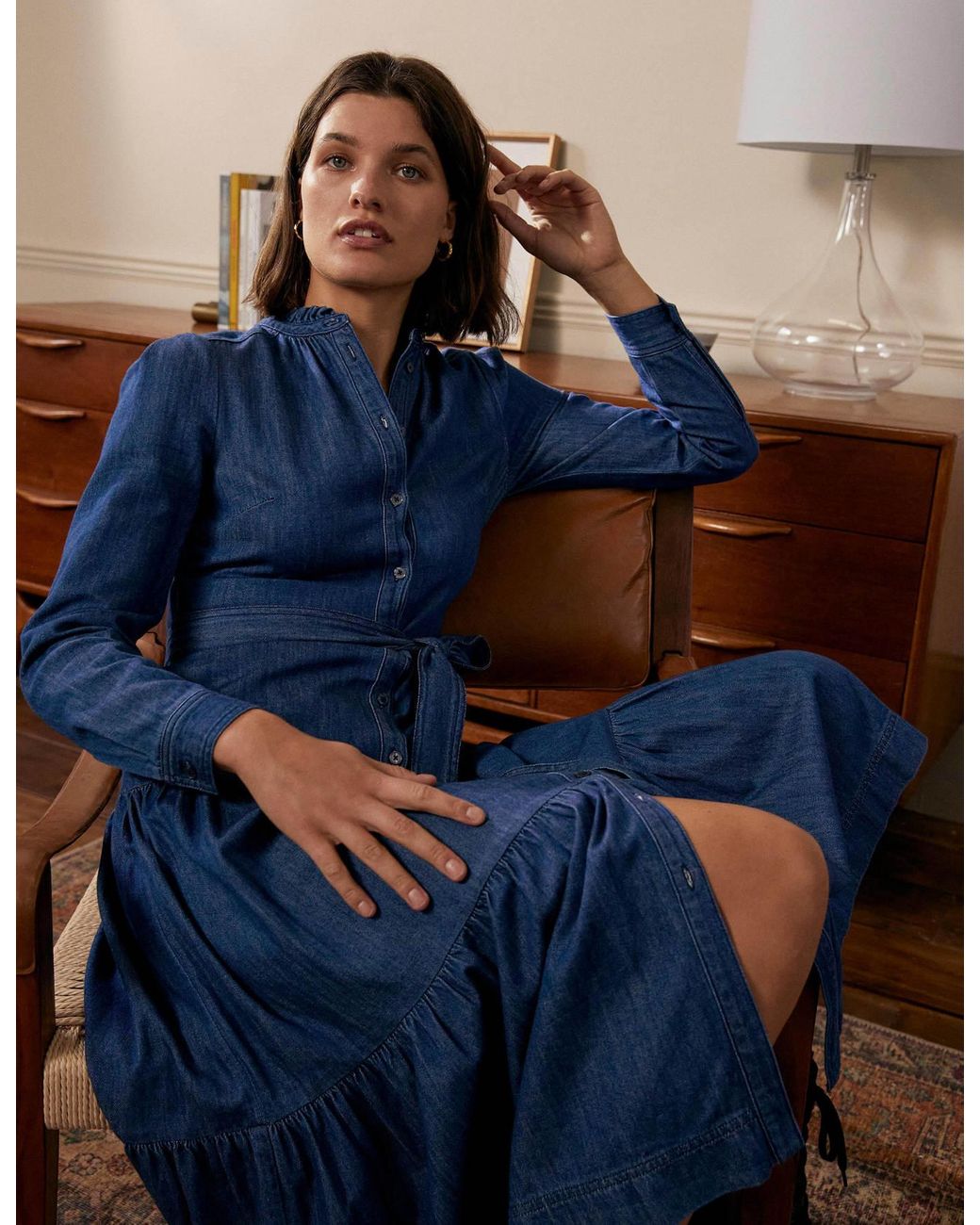 Boden Ellen Tiered Shirt Dress Mid Vintage in Blue | Lyst