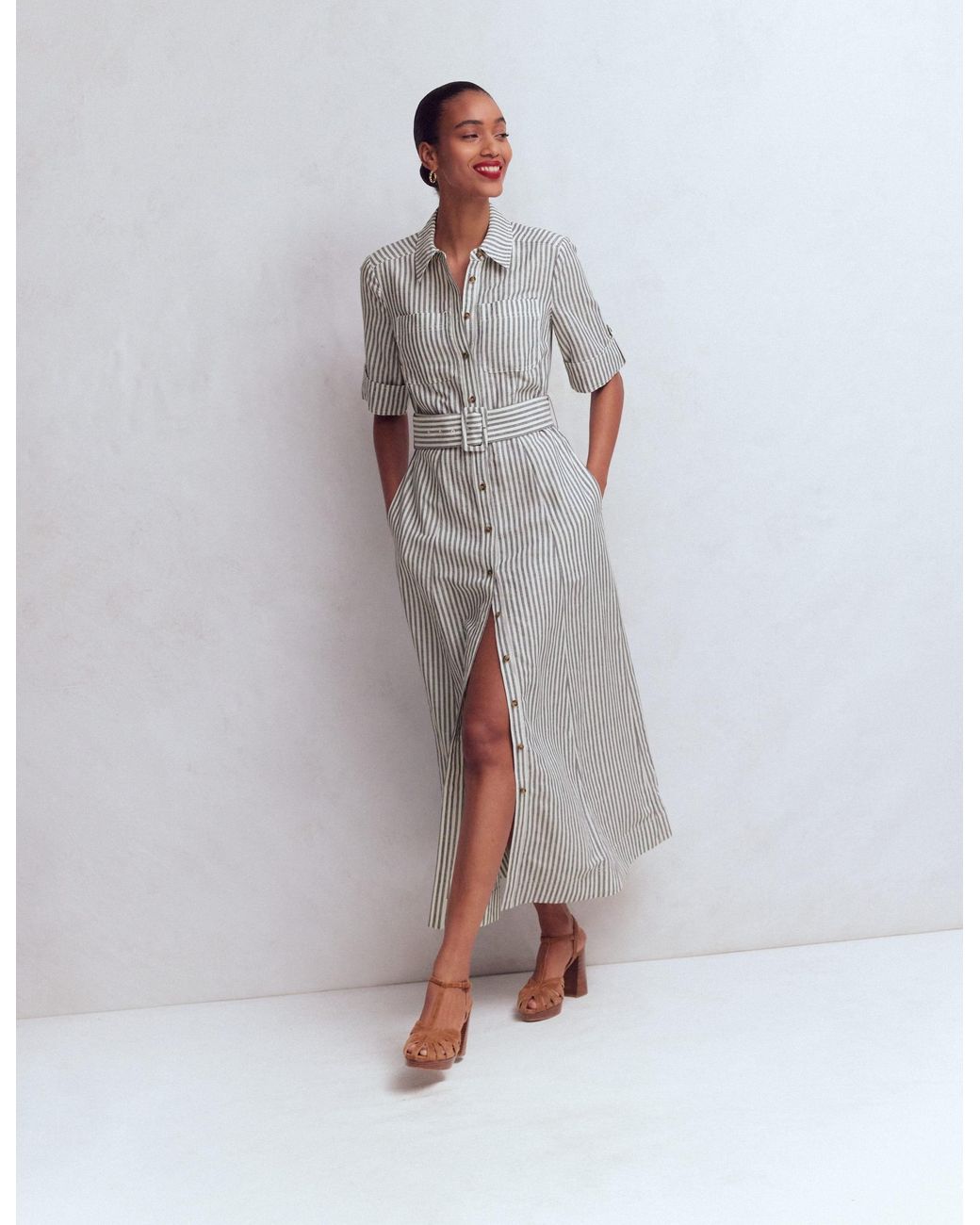 Boden White Ora Linen Blend Shirt Dress