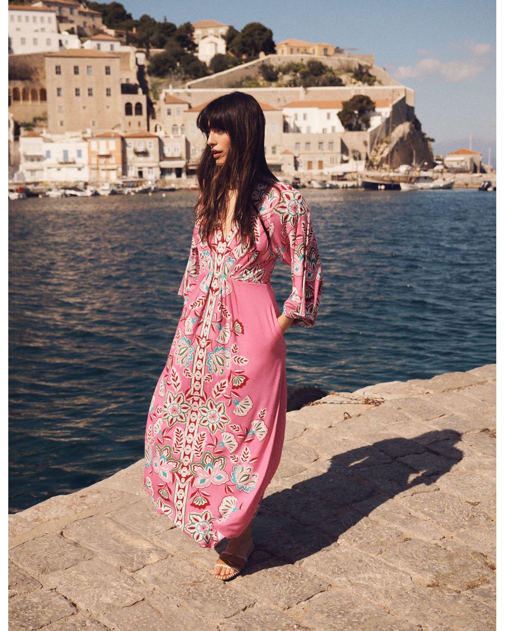 Boden Nell Kimono Midi Jersey Dress in Pink