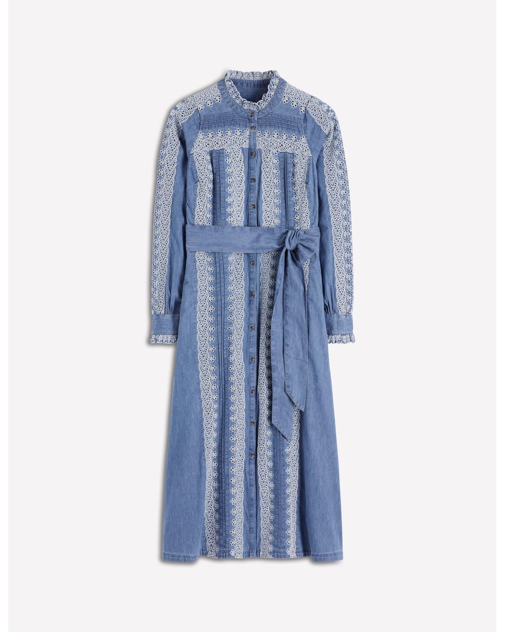 Boden Blue Ruffle Placket Chambray Dress