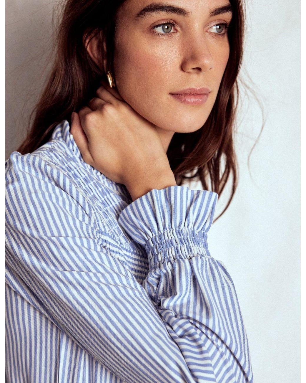 Boden Blue Smocked Yoke Jersey Shirt