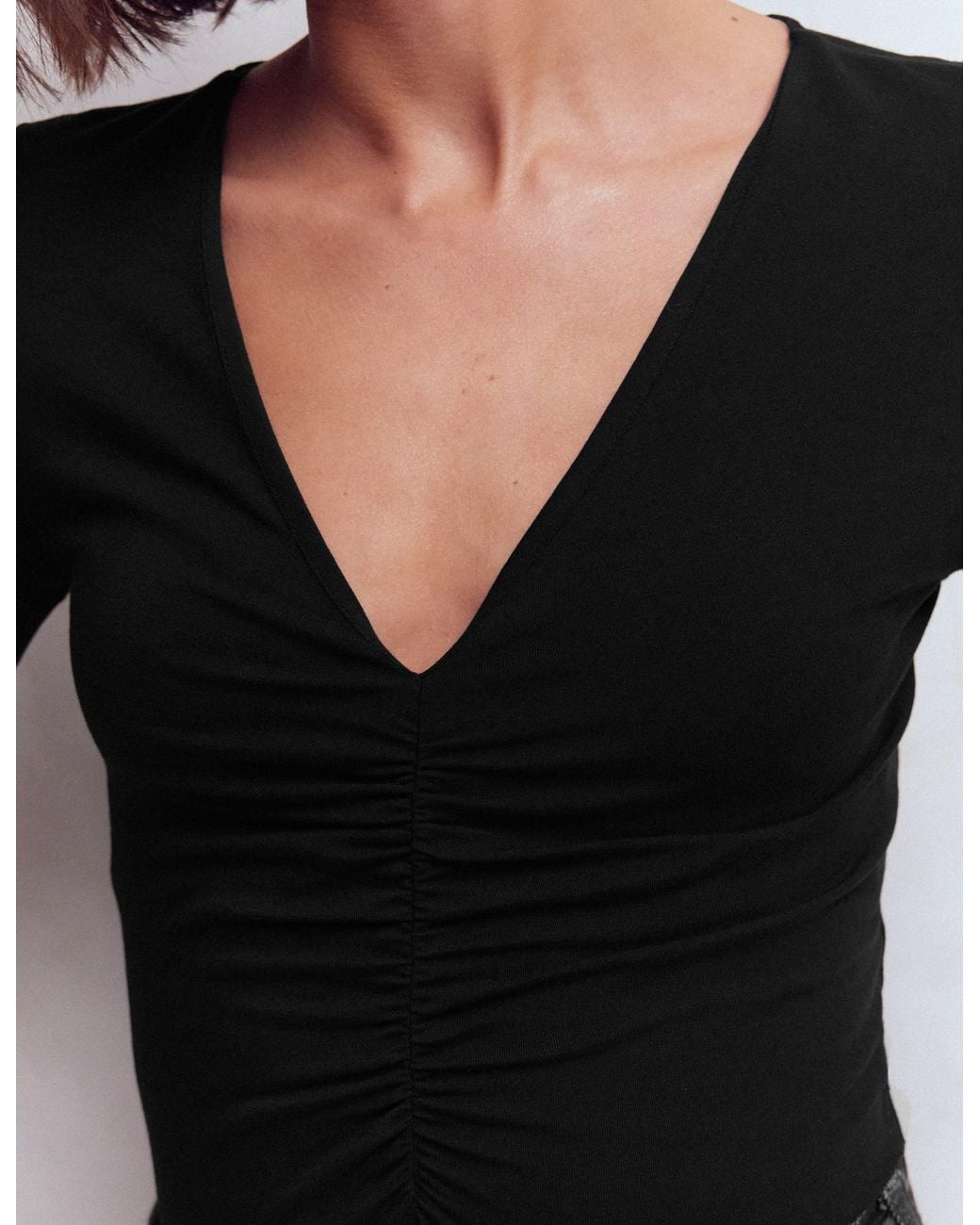 Boden Black Tia Ruched V-Neck Top