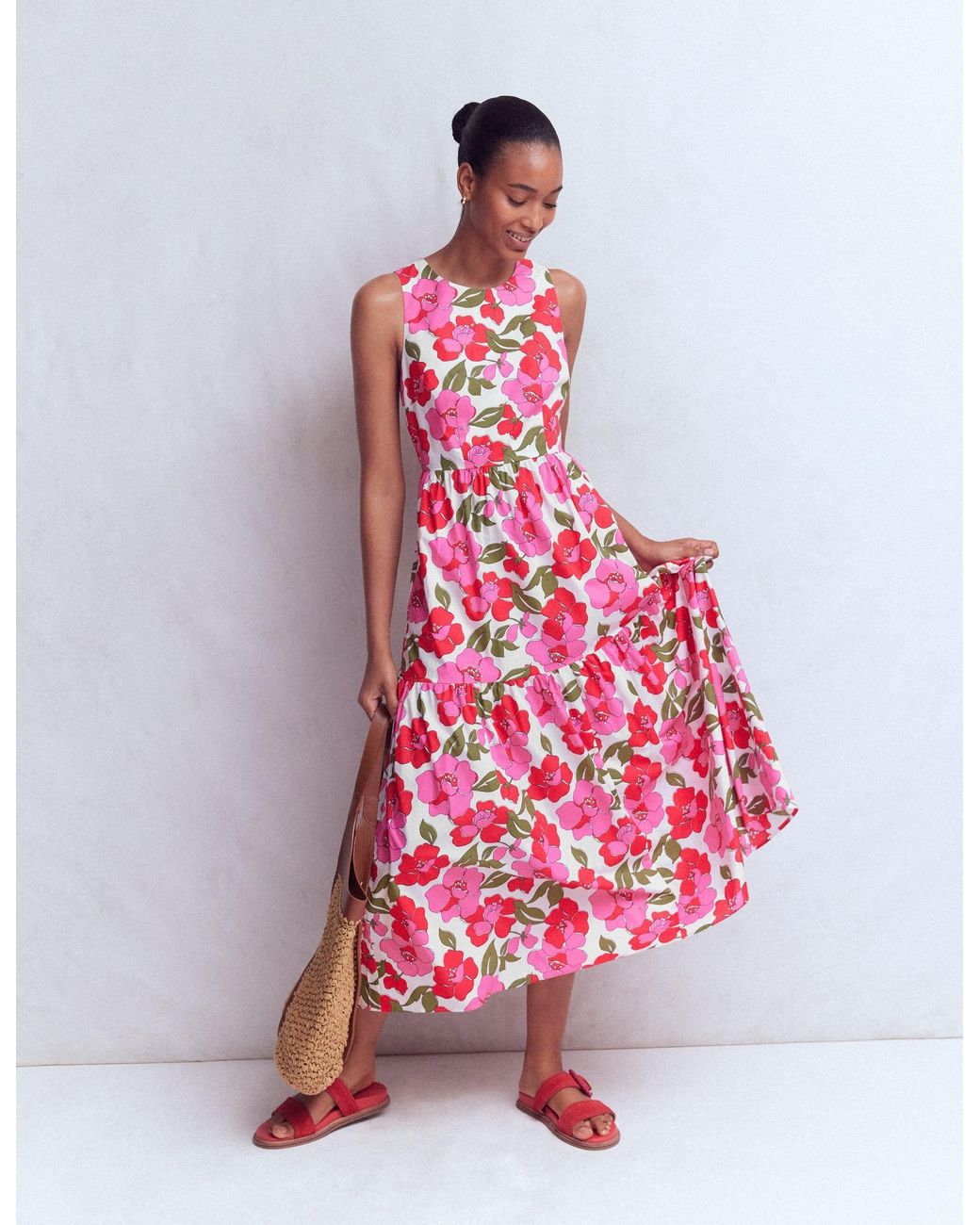Boden Red Sleeveless Poplin Dress