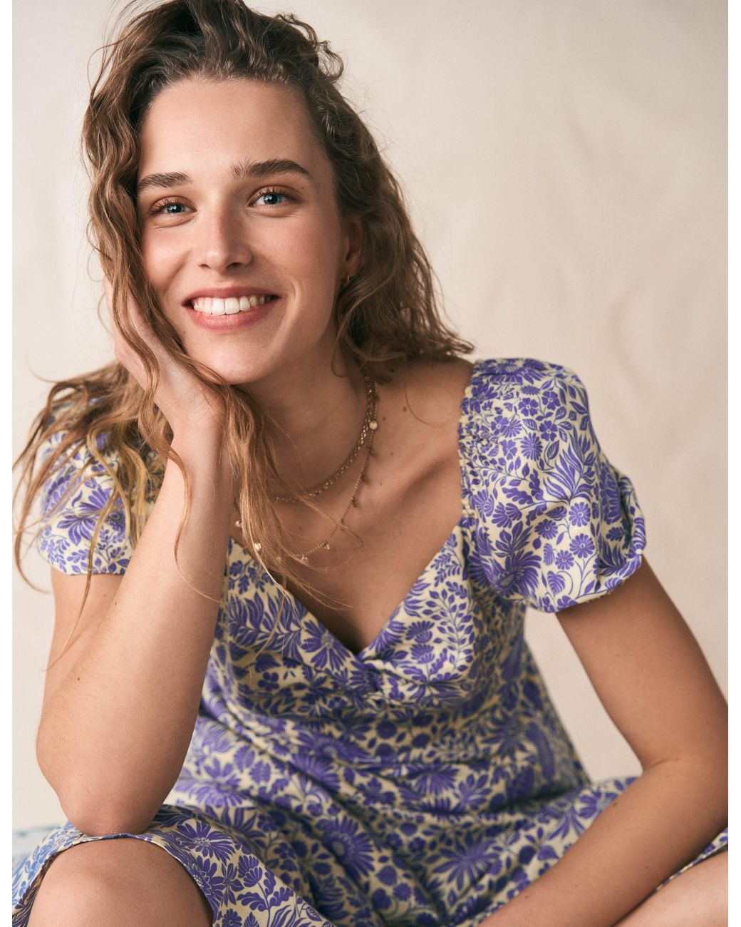 Boden Purple Twist Front Linen Blend Dress