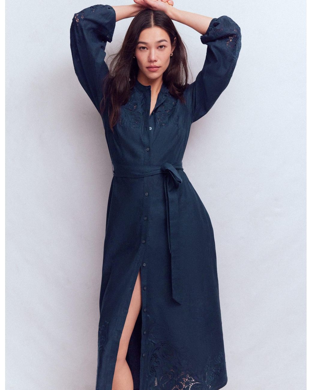 Boden Blue Mae Linen Blend Shirt Dress