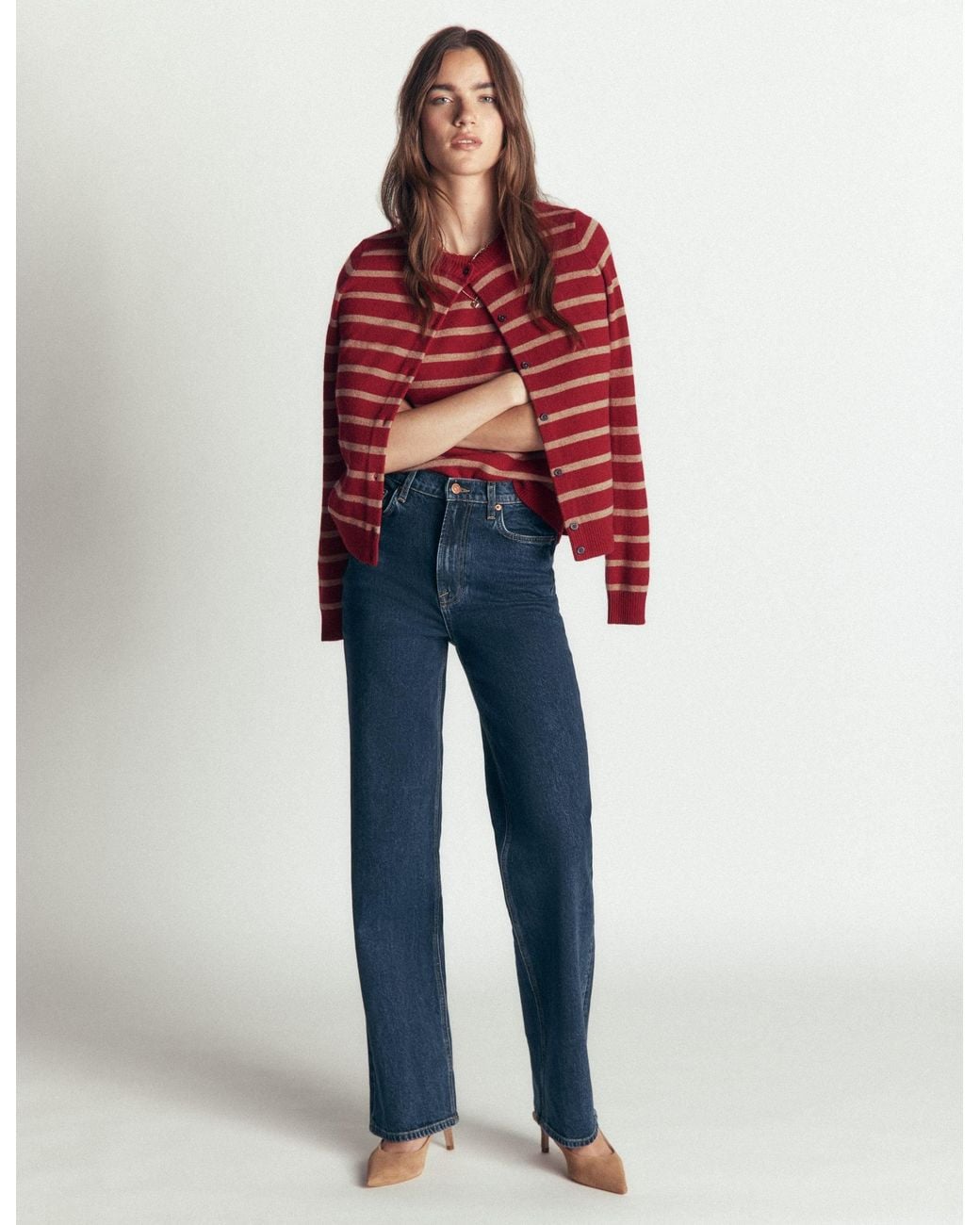 Boden Red Elsie Cashmere Crew Cardigan