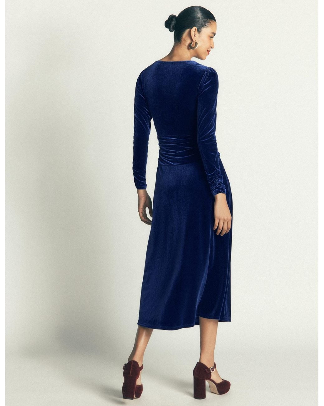 Boden Blue Mya Ruched Velvet Midi Dress