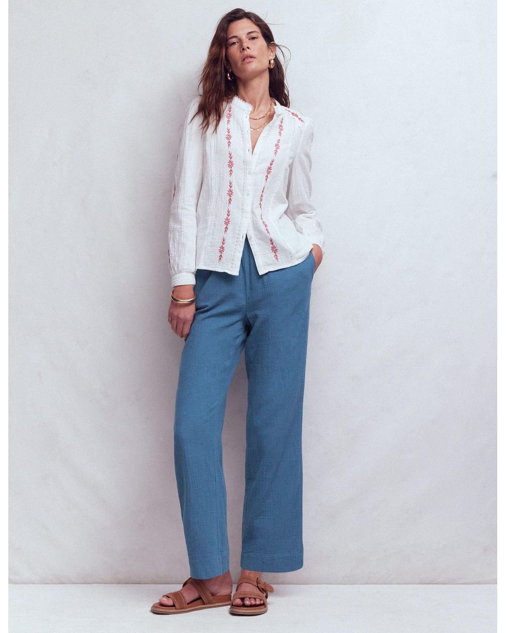 Boden Blue Pull On Double Cloth Trousers
