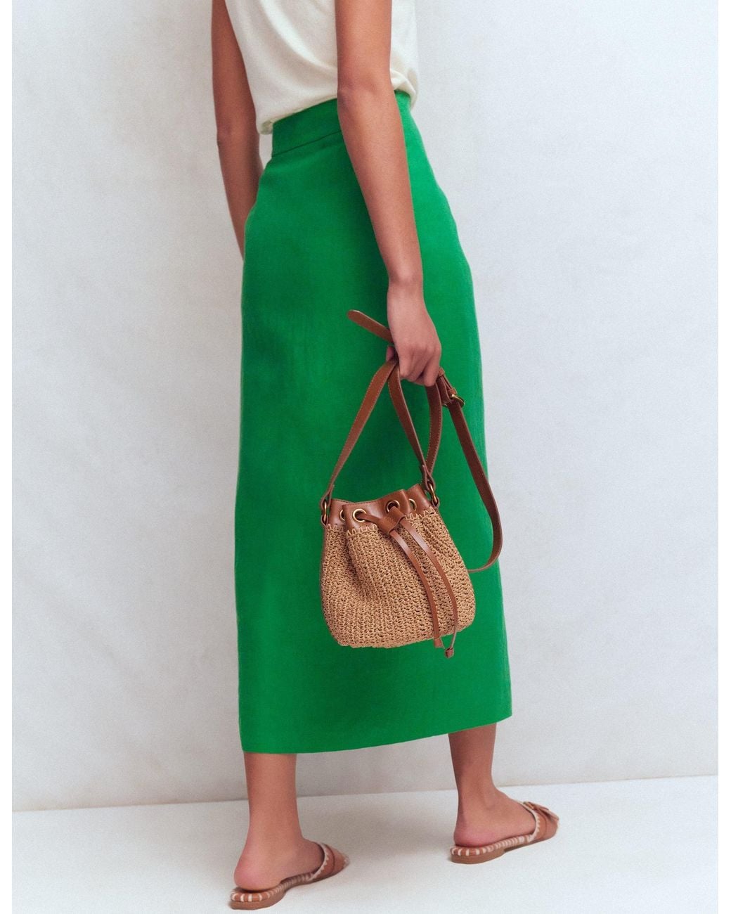 Boden Green Dimitra Linen Column Skirt