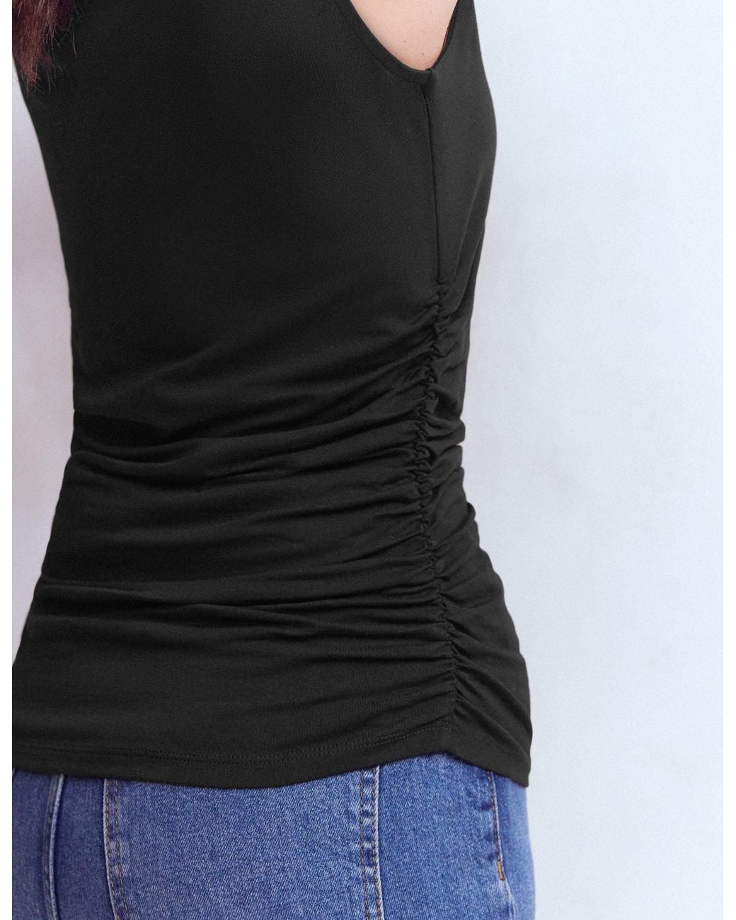 Boden Blue Tia Sleeveless Ruch Jersey Top