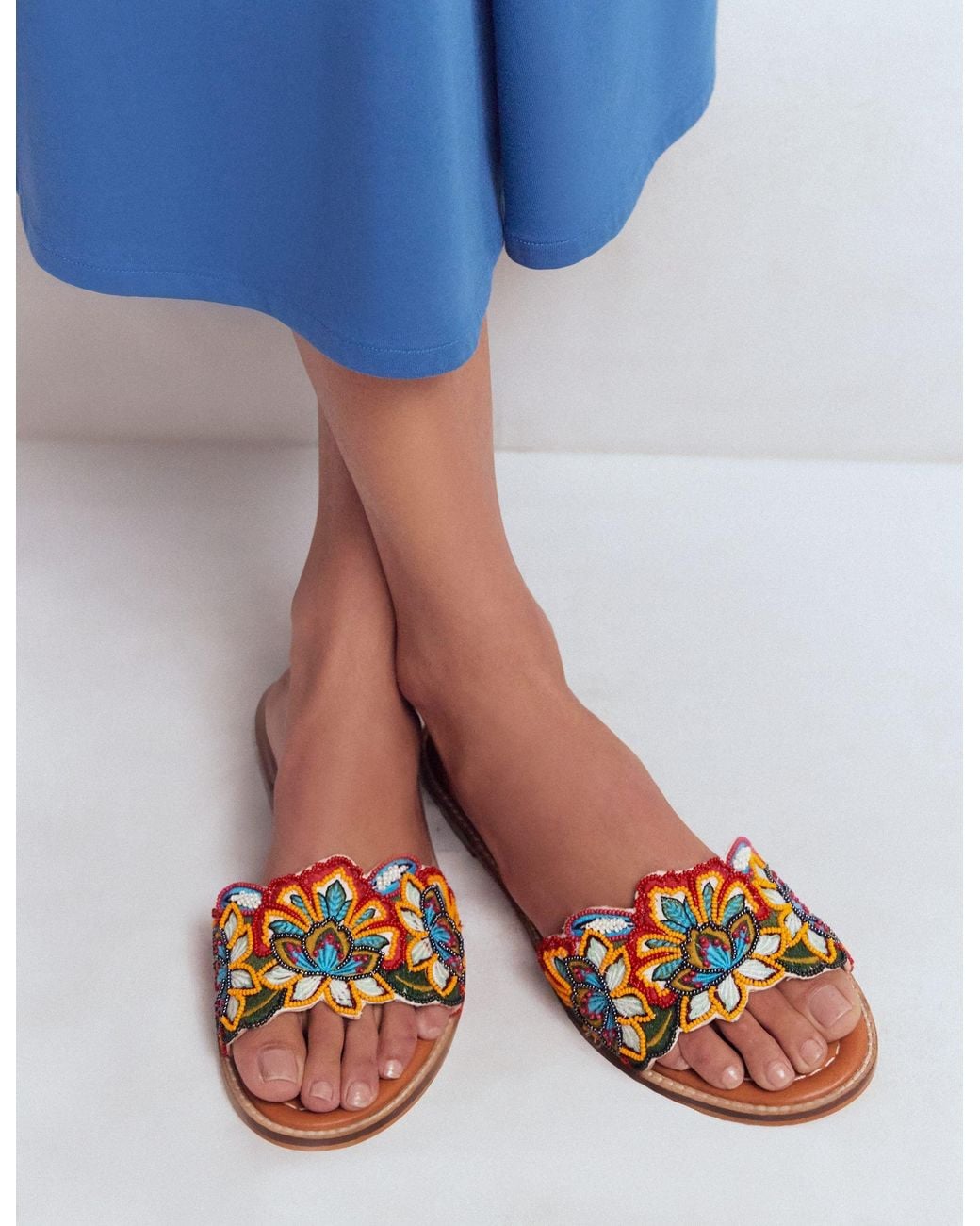 Boden Multicolor Beaded Flower Flat Sandal