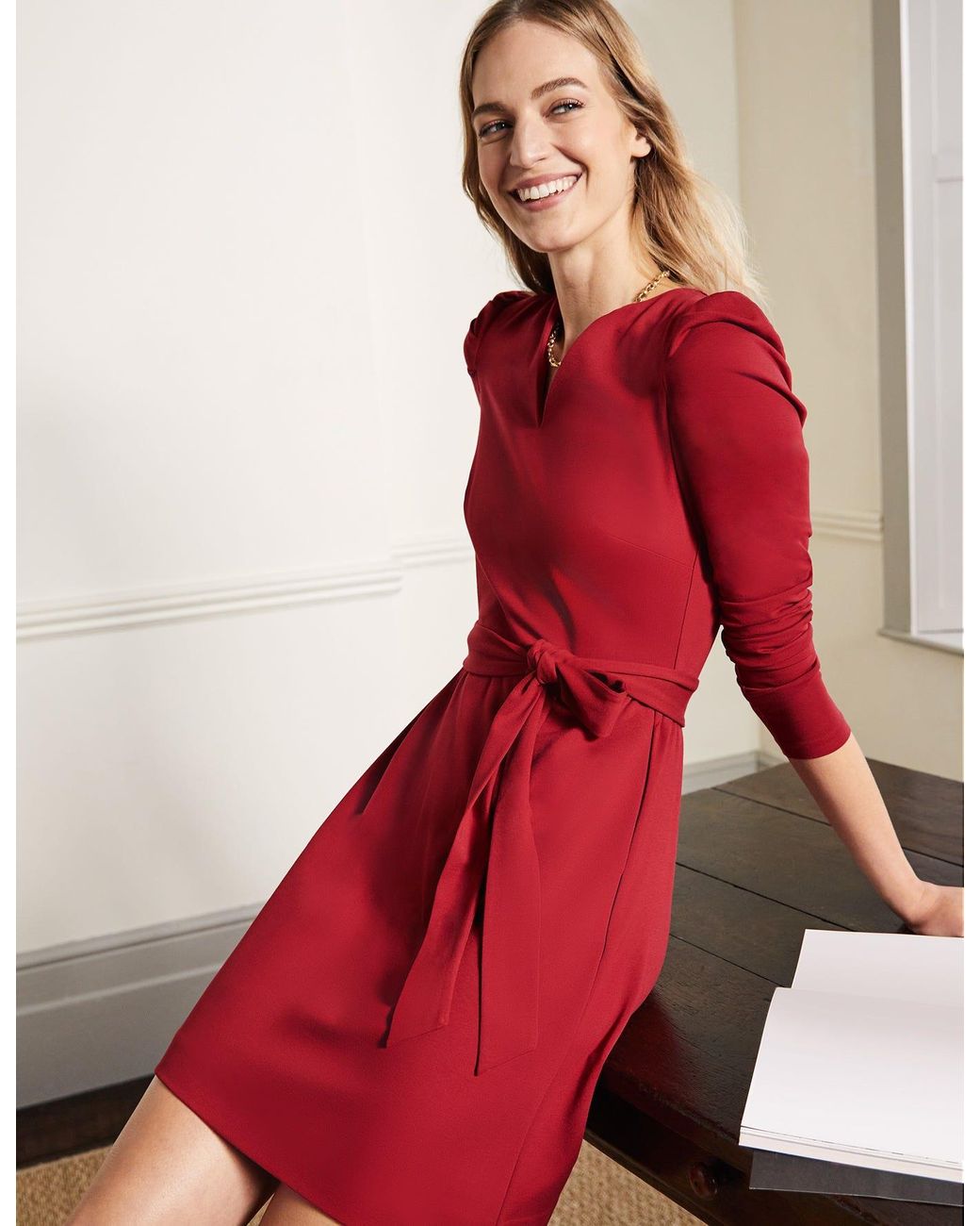 Boden Puff Sleeve Jersey Dress Red Lyst