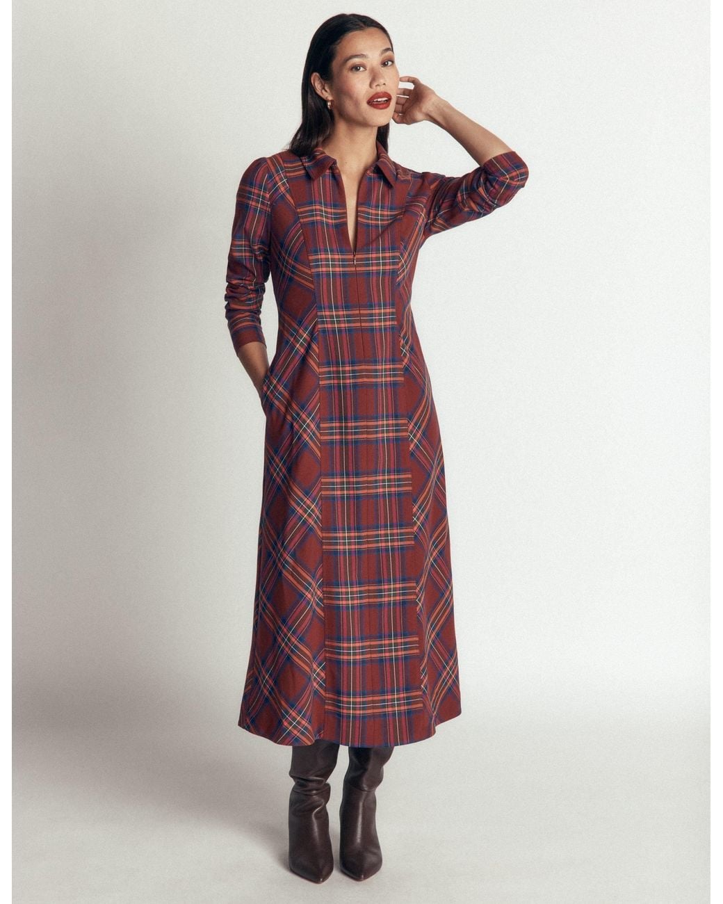 Boden Una Collared Check Midi Dress