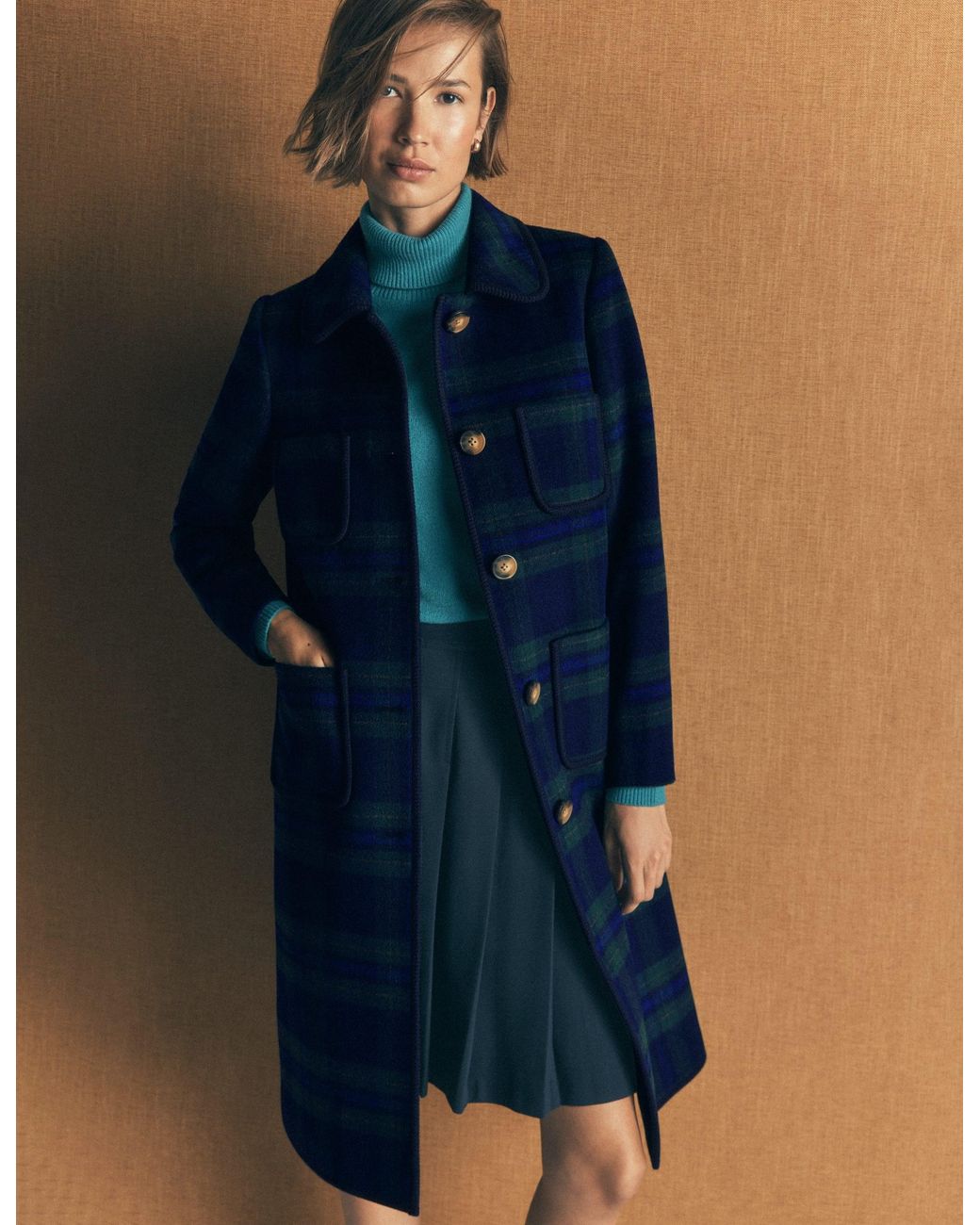 Boden Green Patch Pocket Wool Blend Coat