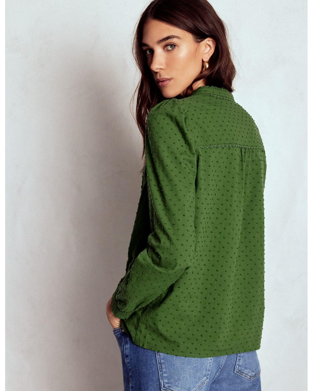 Boden Green Rhea Cotton Dobby Top