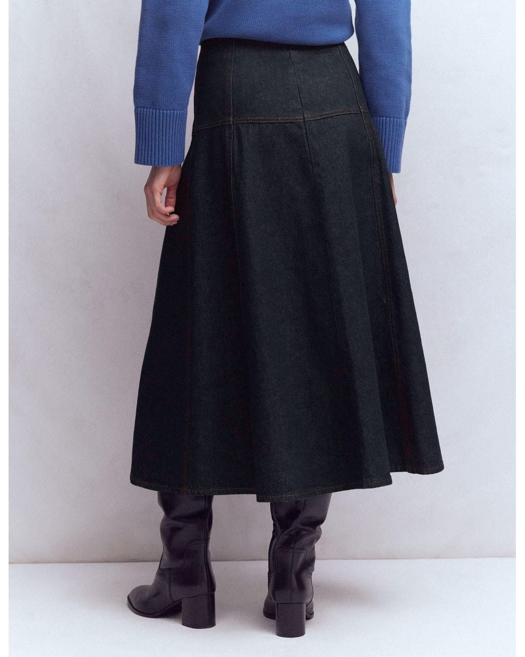 Boden Blue Panelled Detail Denim Skirt