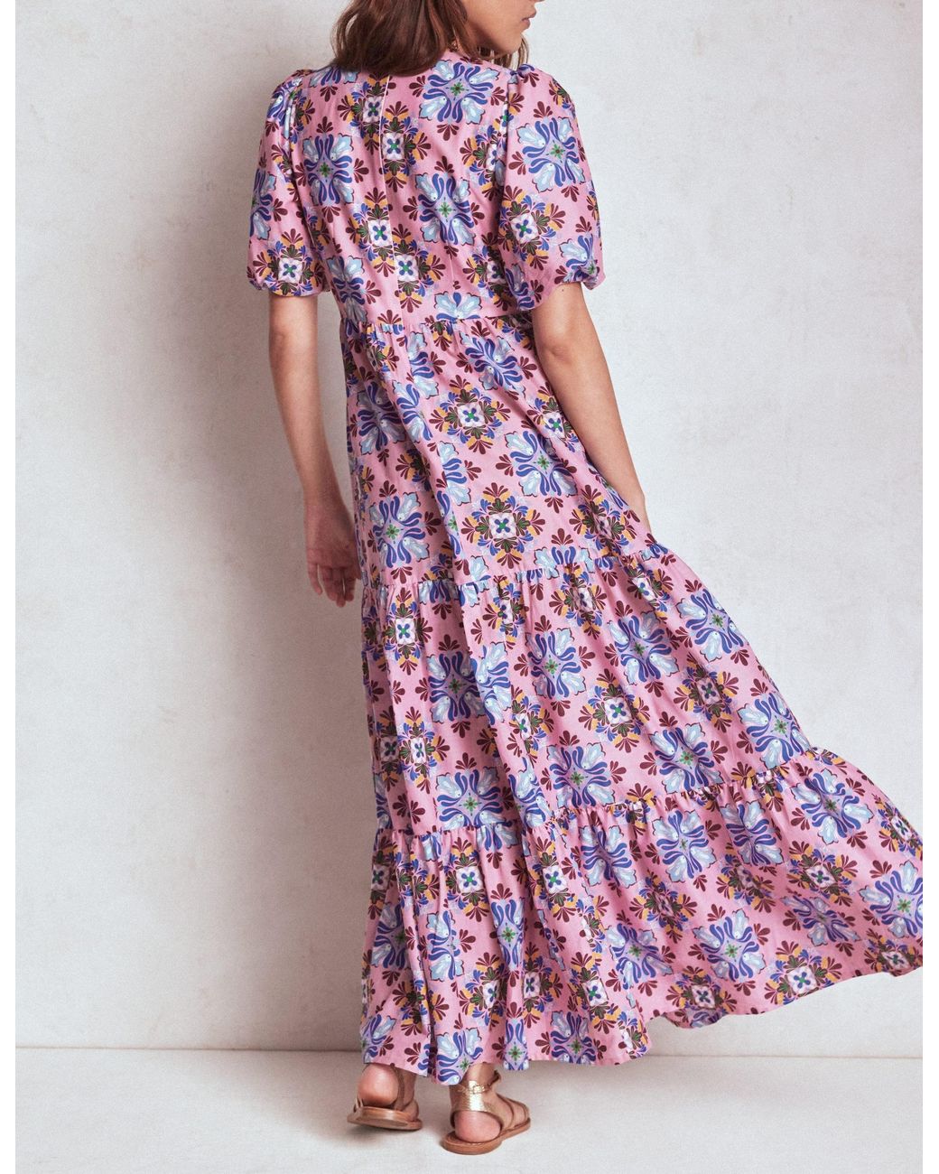 Boden Purple Tiered Poplin Maxi Dress