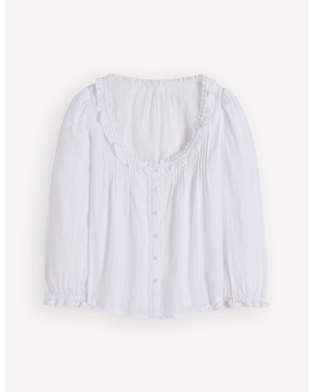 Boden White Scoop Neck Ruffle Top