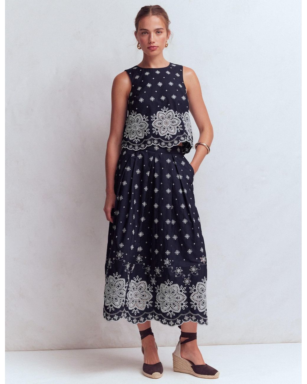 Boden Blue Verity Broderie Poplin Skirt