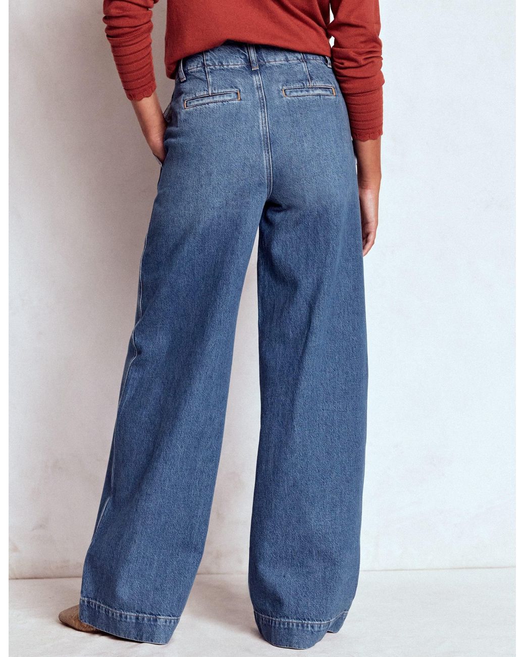 Boden Blue Stitch Detail Wide Leg Jeans