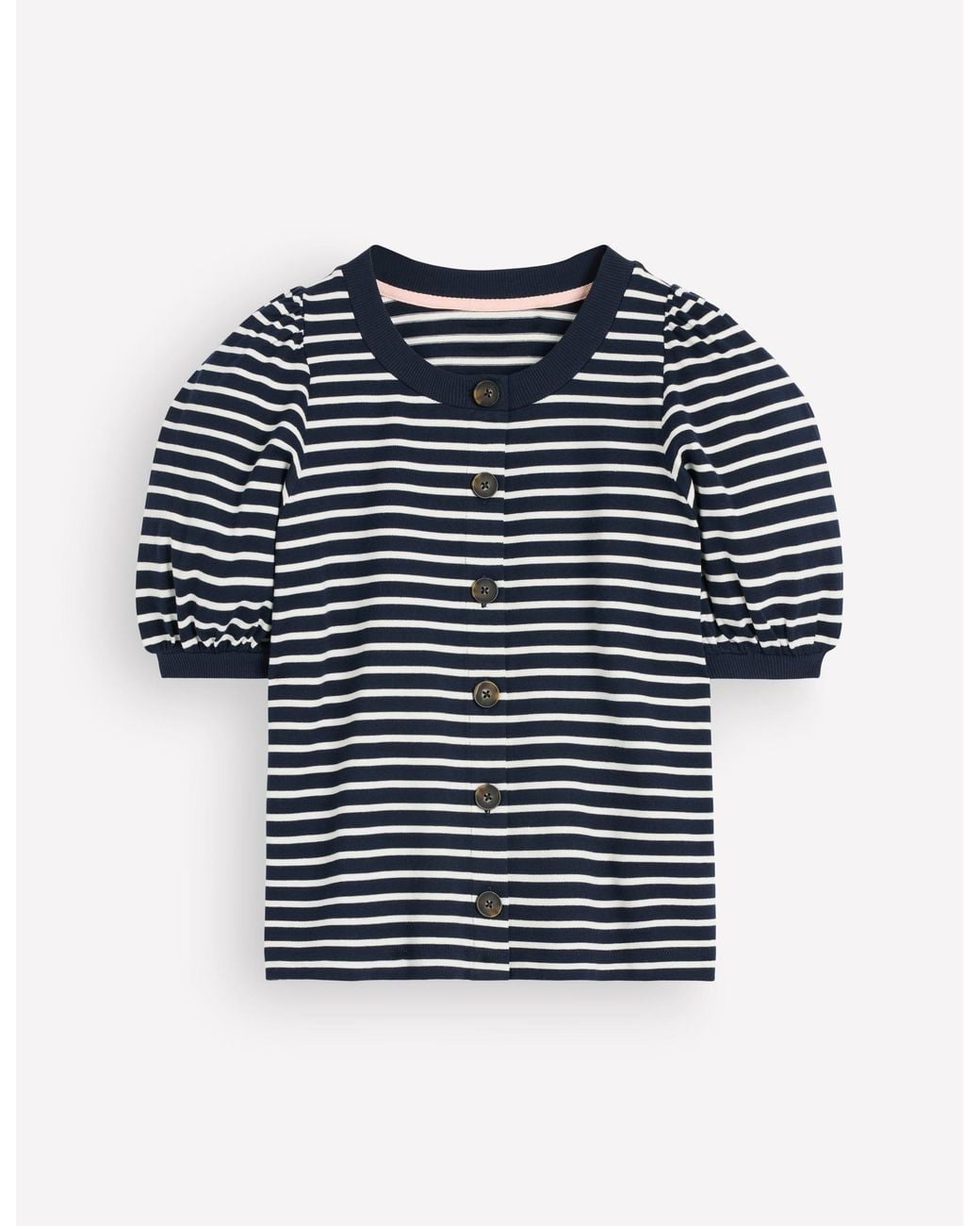 Boden Blue Button-Through Puff Sleeve Top