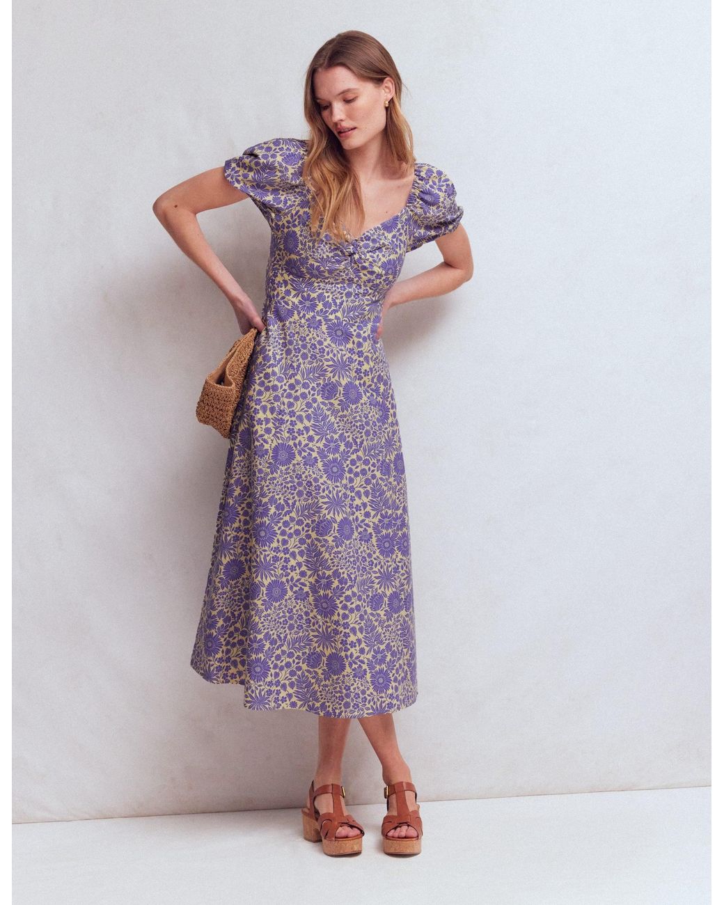 Boden Purple Twist Front Linen Blend Dress