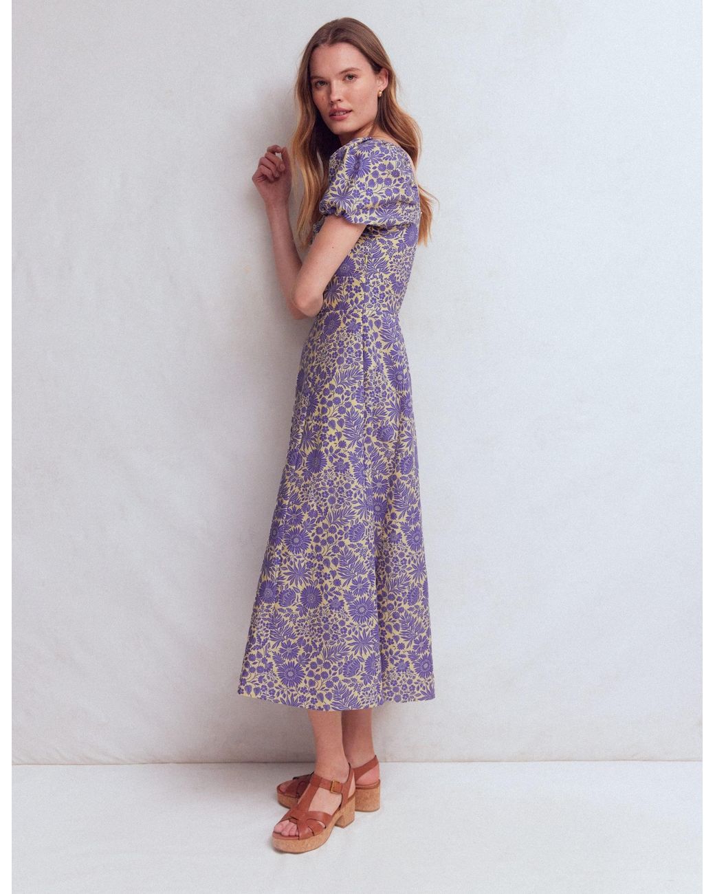 Boden Purple Twist Front Linen Blend Dress