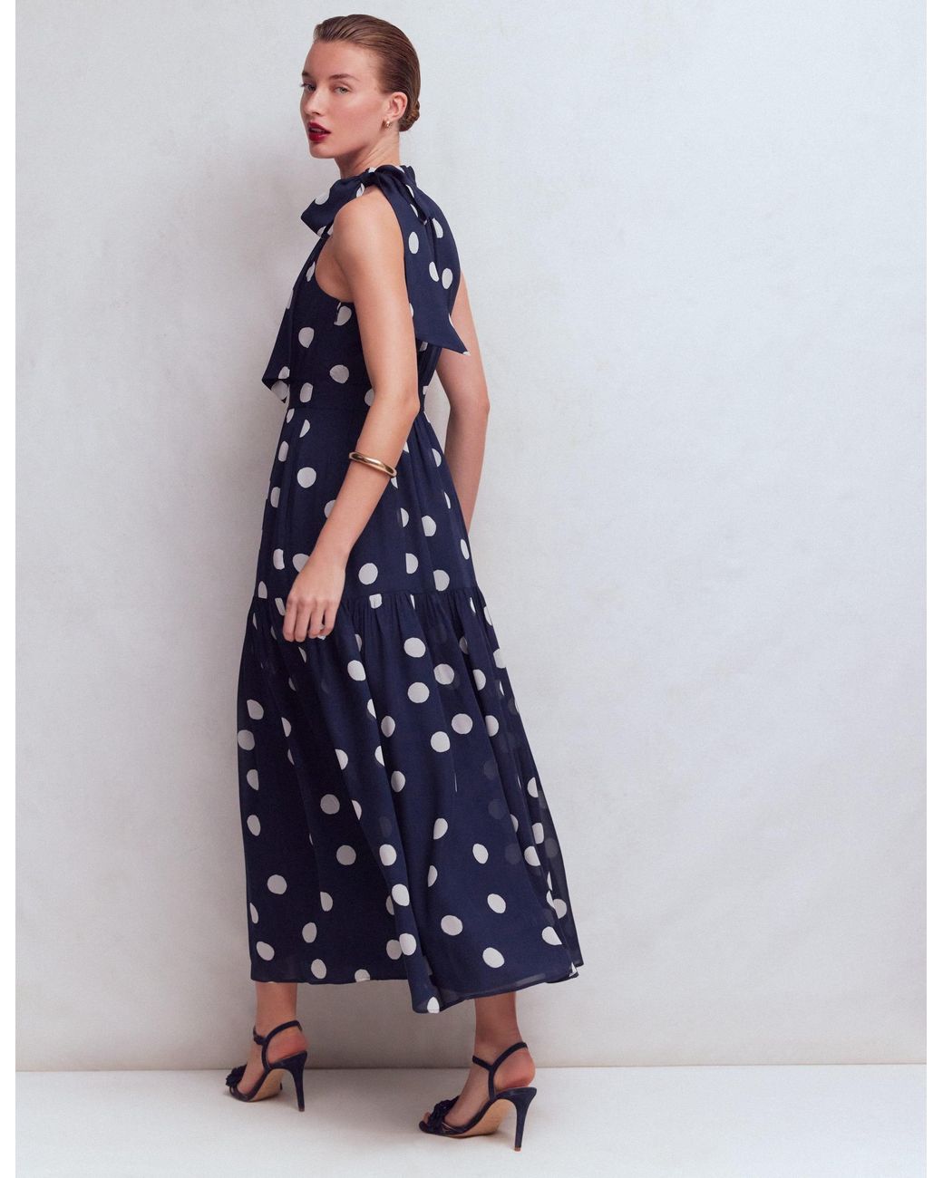 Boden Blue Roisin Tie Neck Maxi Dress