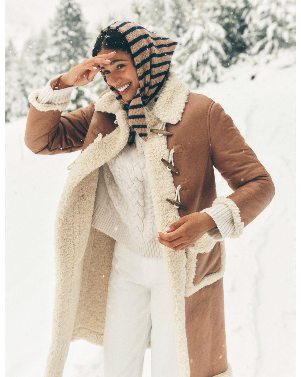 Boden Multicolor Borg Duffle Coat-Camel, Natural Borg