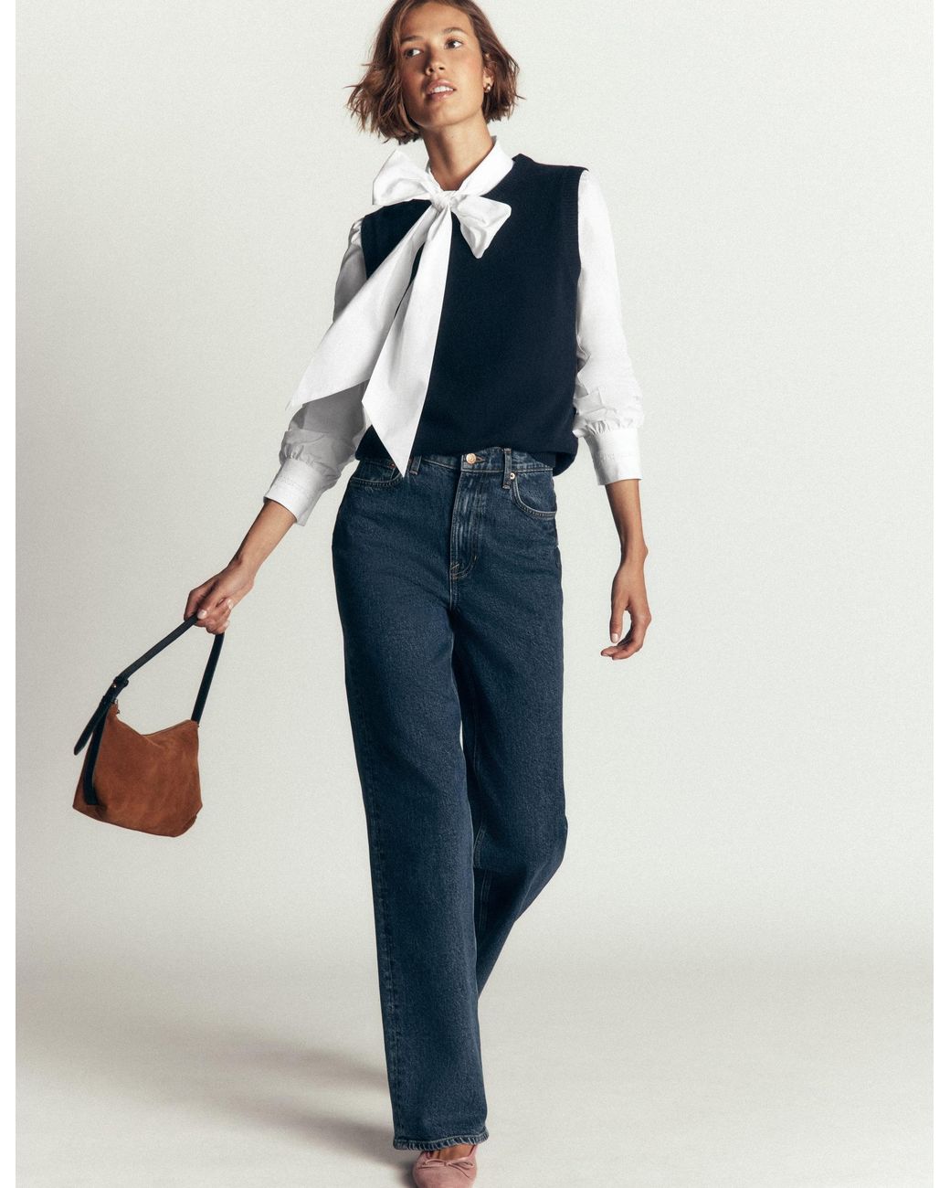 Boden White Clara Tie Neck Shirt