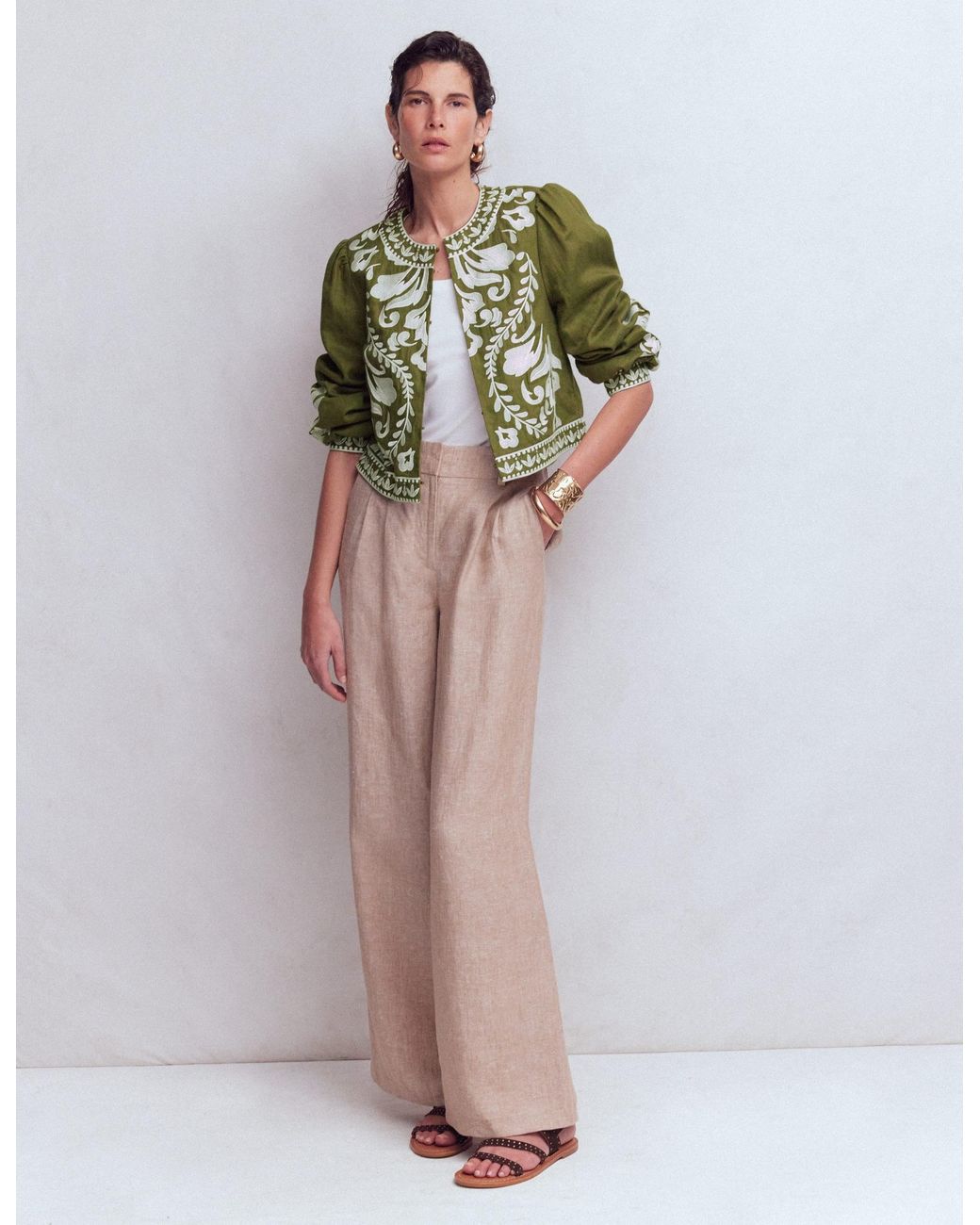 Boden Black Embroidered Linen Jacket