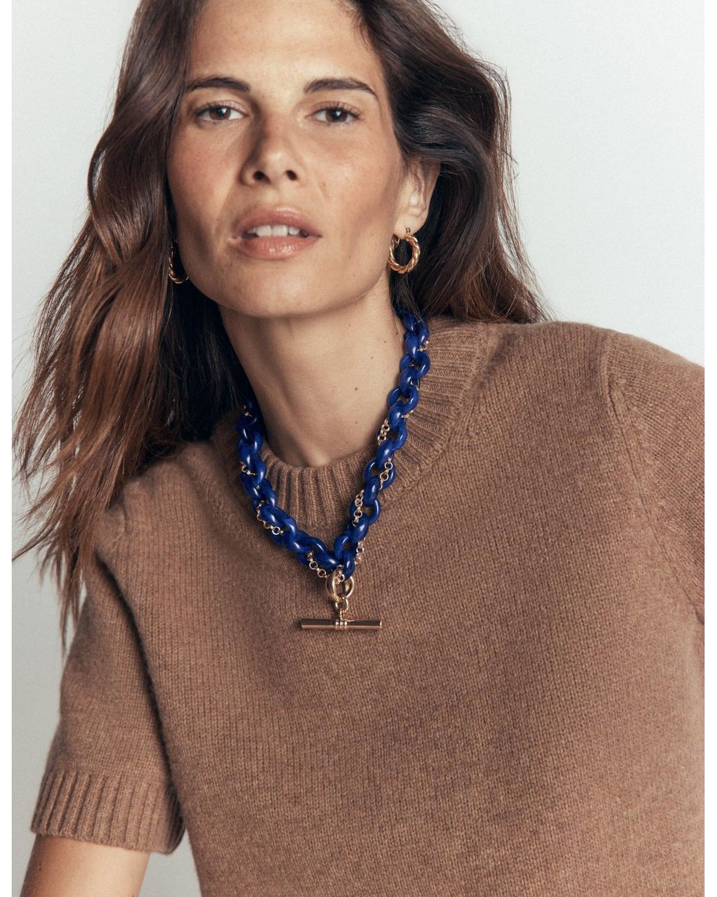 Boden Blue Resin T Bar Chain Necklace