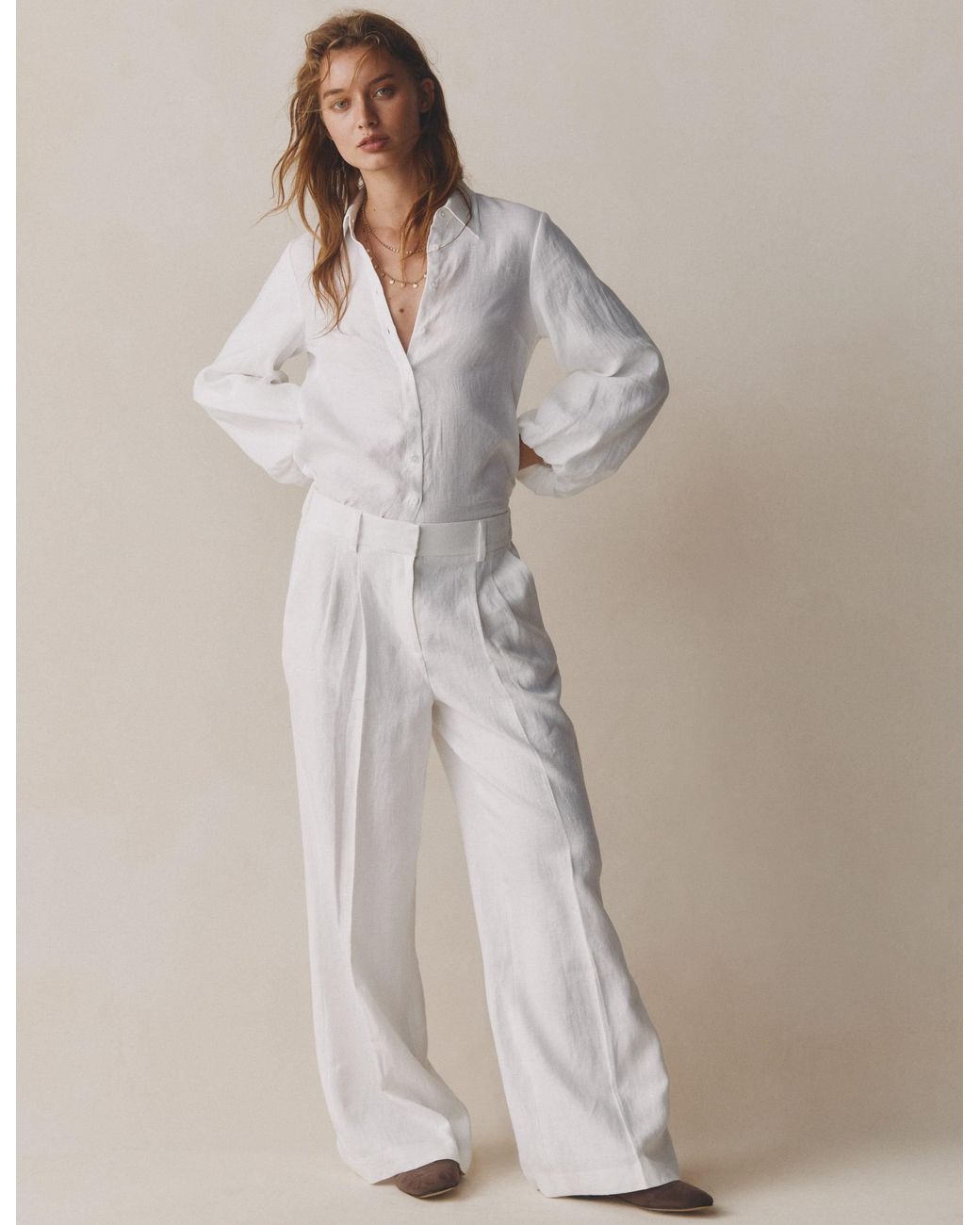 Boden White Kensington Linen Trousers