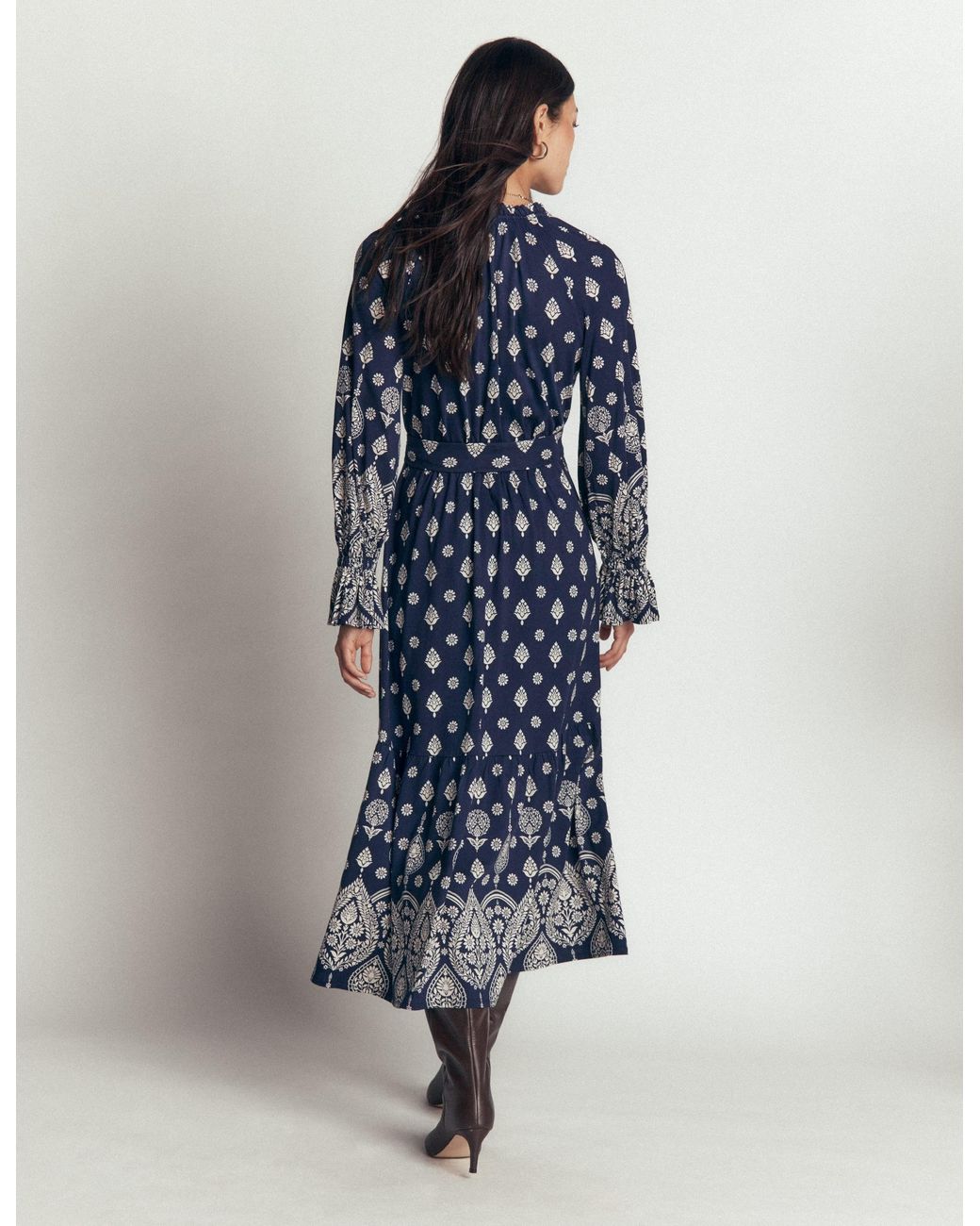 Boden Blue Blouson Tiered Jersey Dress