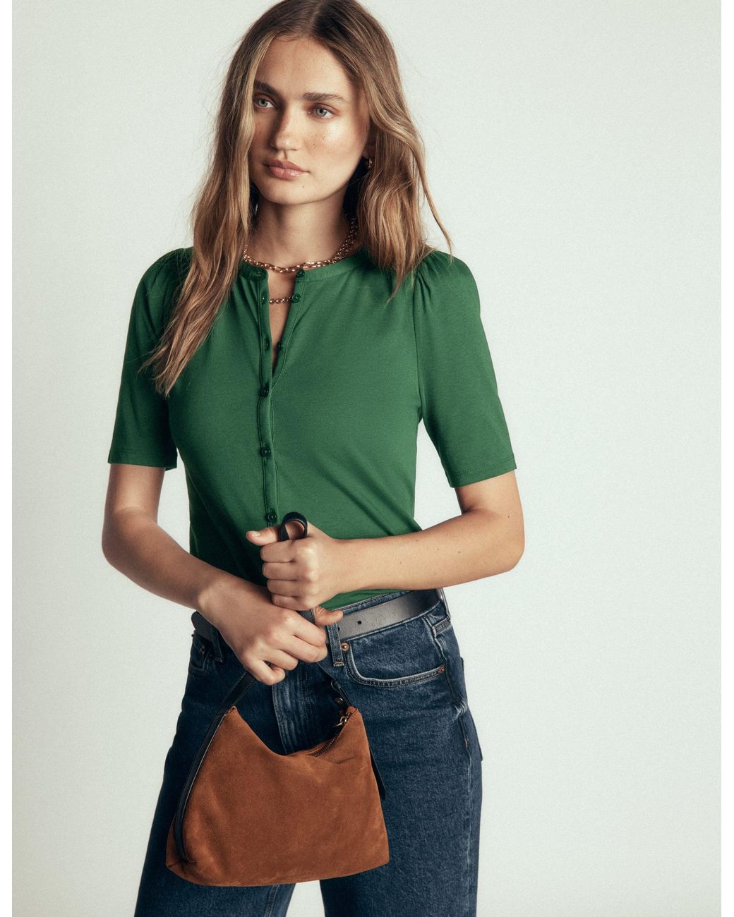 Boden Green Supersoft Short Puff Shirt