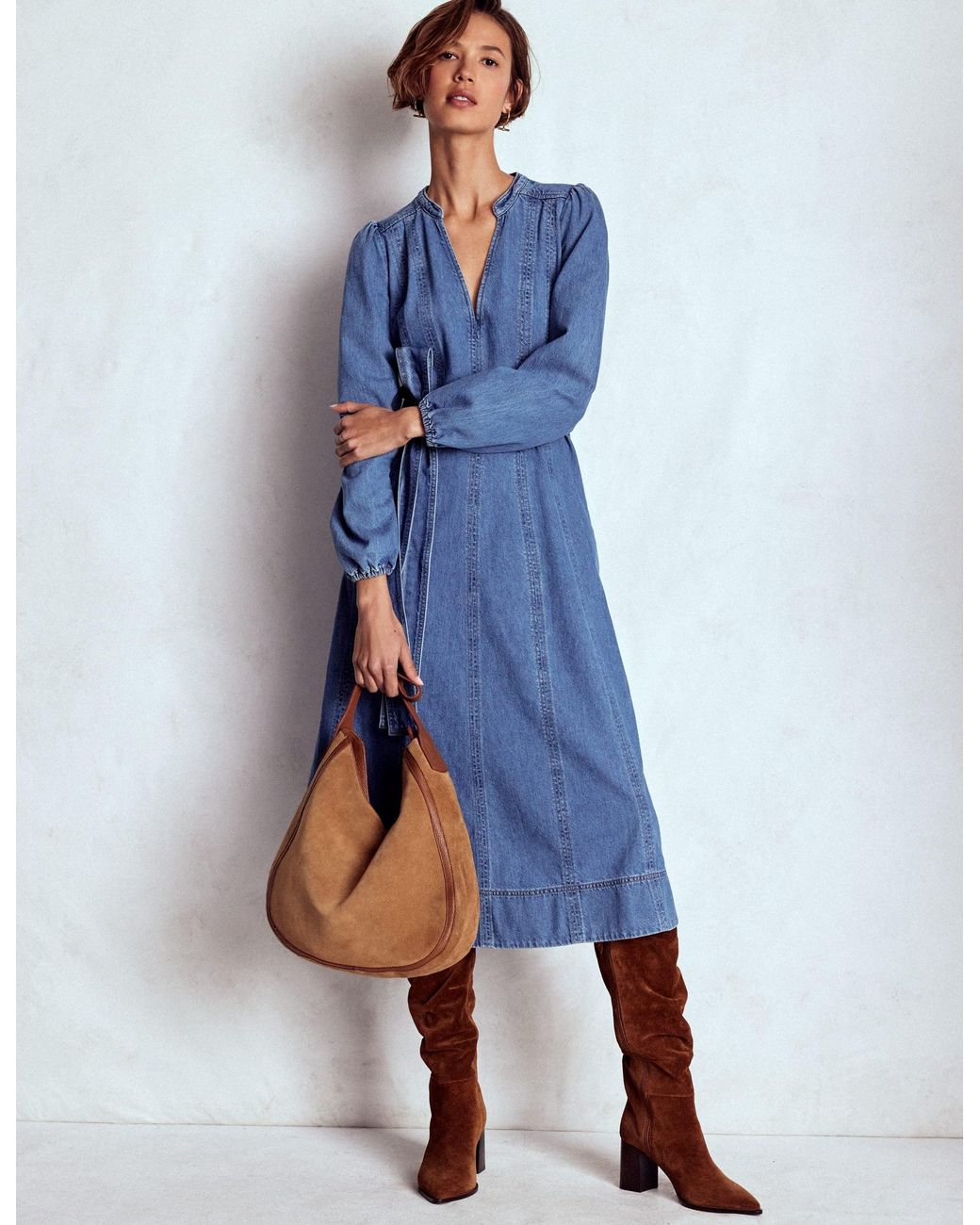 Boden Blue Flared Panel Denim Dress