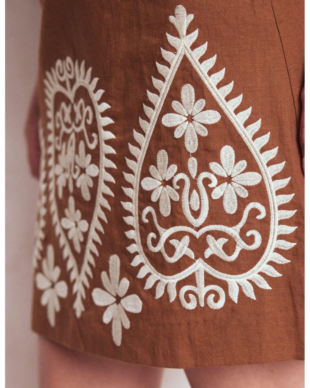 Boden Brown Embroidered Linen Skirt