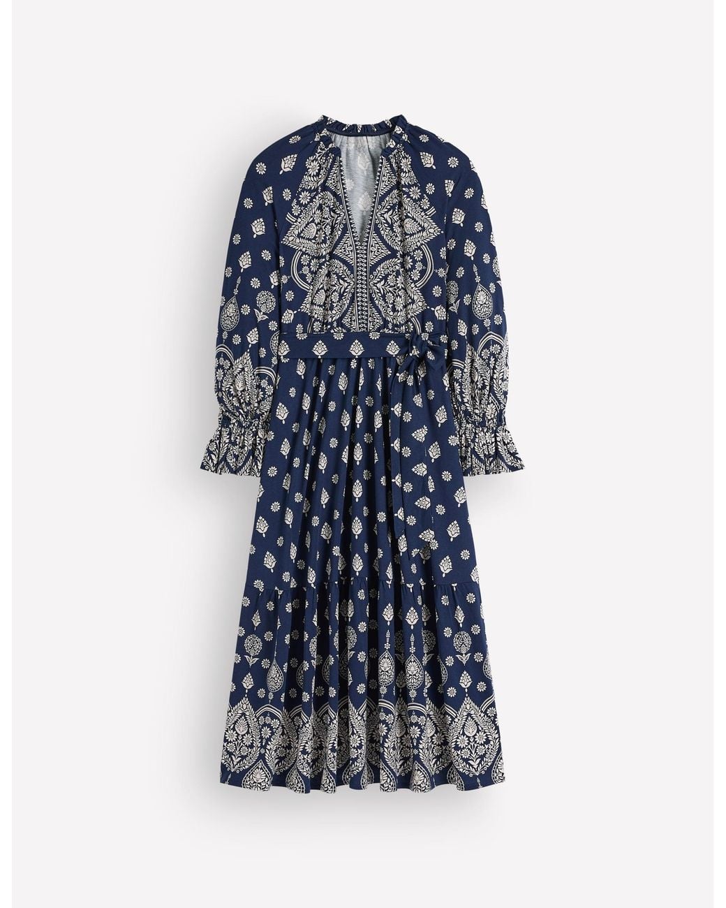 Boden Blue Blouson Tiered Jersey Dress