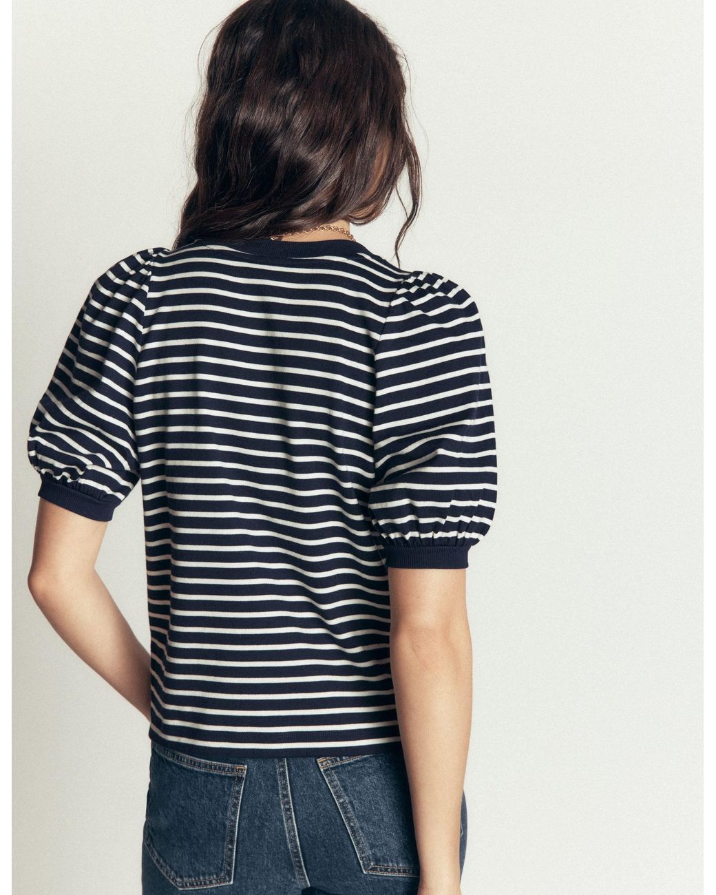 Boden Blue Button-Through Puff Sleeve Top