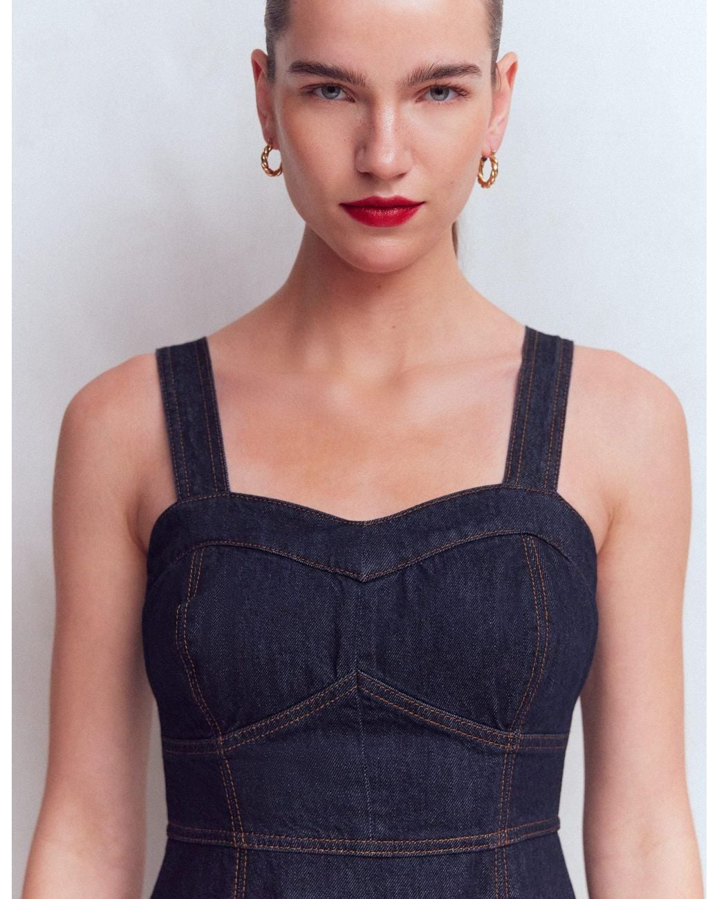 Boden White Panelled Bodice Denim Dress