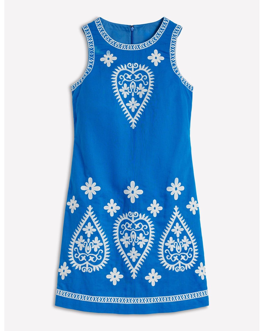 Boden Blue Embroidered Linen Shift Dress